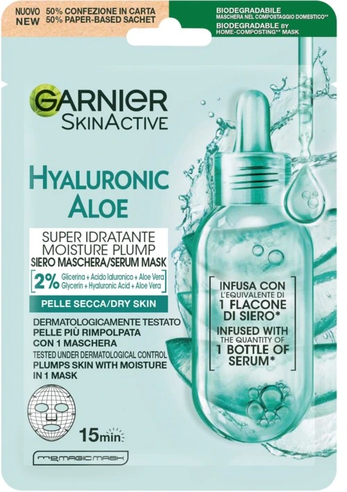 Garnier SkinActive Hyaluronic Aloe Super Idratante Moisture Plump Sheet Mask for Dry Skin 28 g