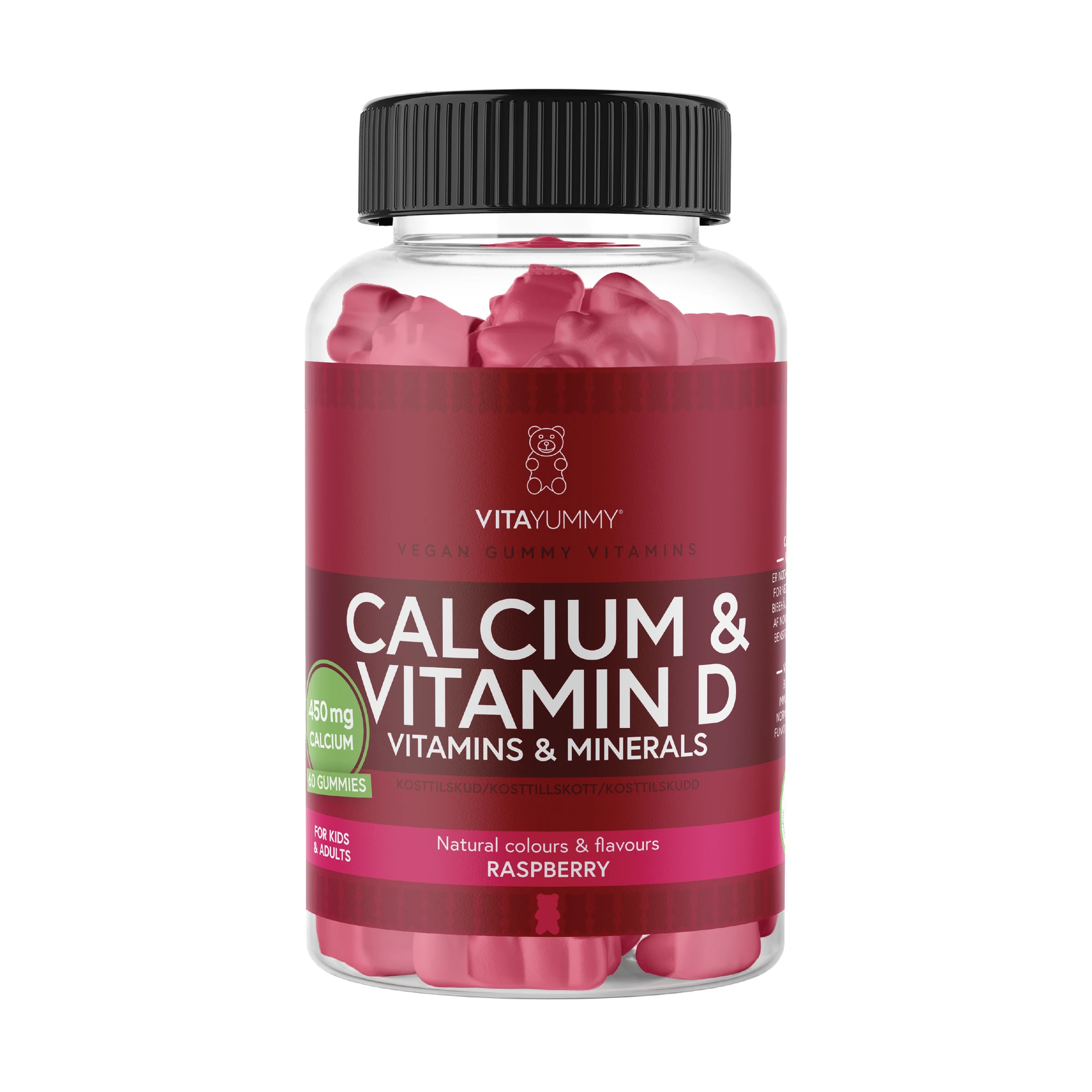 VitaYummy Calcium & Vitamin D, Bringebær, 60 stk.