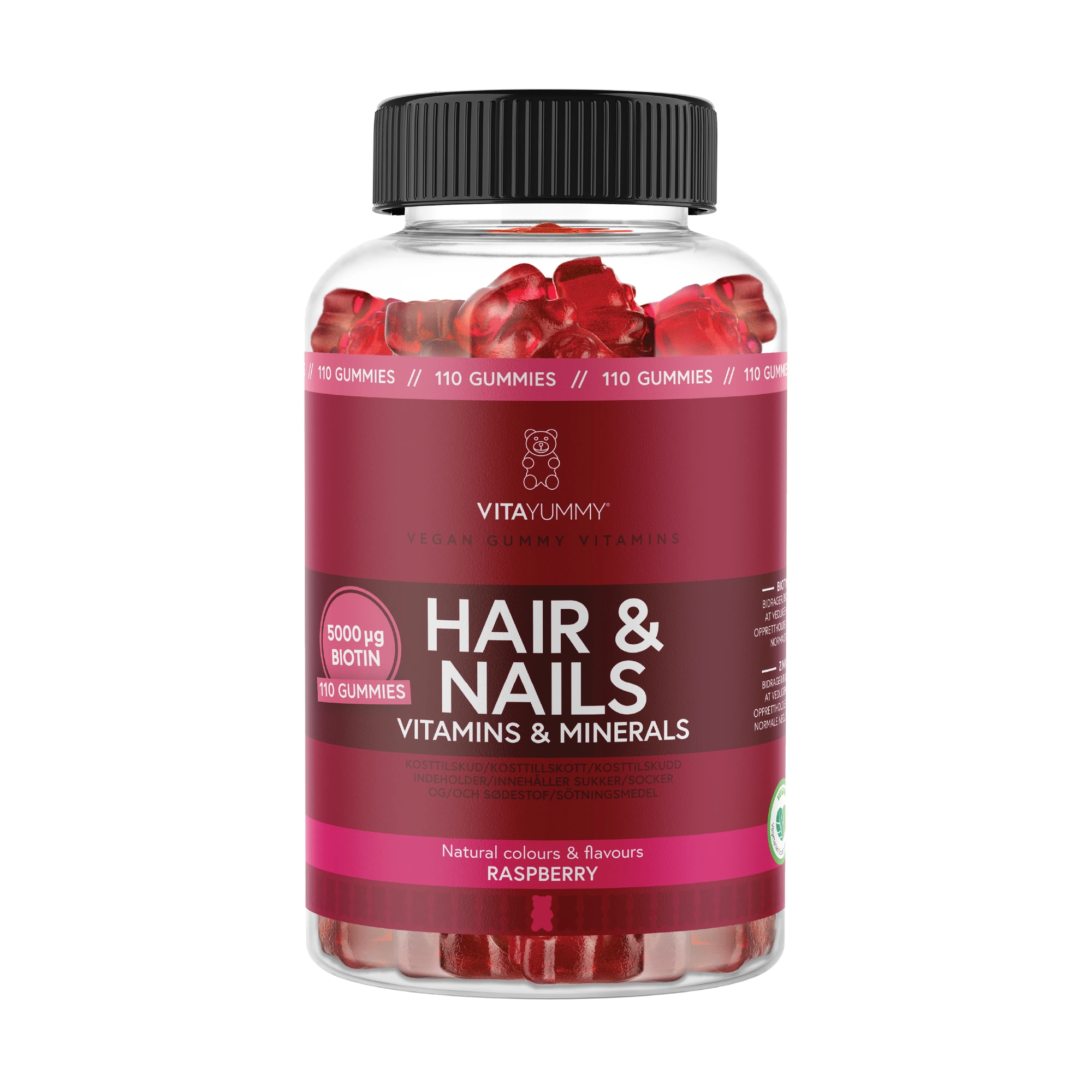 VitaYummy Hair & Nails, Bringebær, 110 stk.