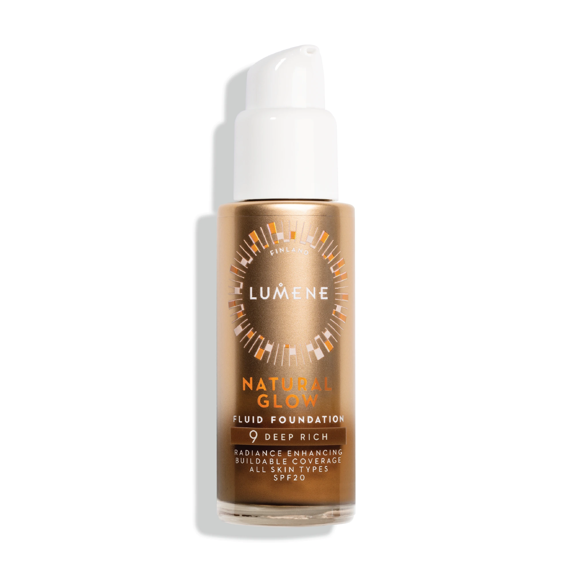 Lumene Natural Glow Fluid Foundation SPF20, 9 Deep Rich, 30 ml