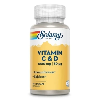 Solaray Vitamin C & D - 1000mg C og 50µg D 60 Vegkapsler