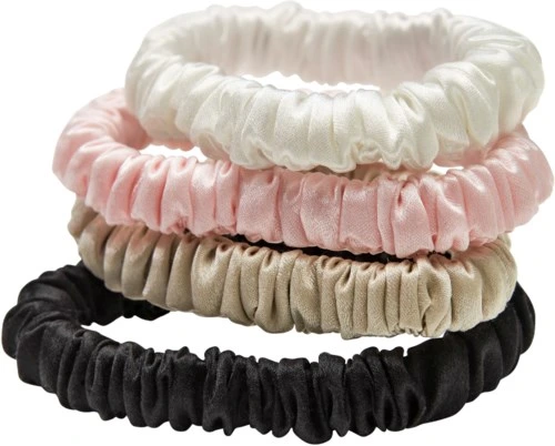 Lenoites Mulberry Silk Skinny Scrunchies Pink, Beige