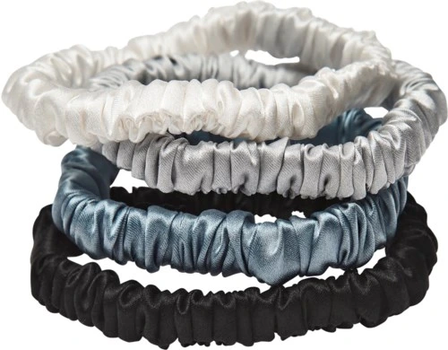 Lenoites Mulberry Silk Skinny Scrunchies Light Grey, Blue