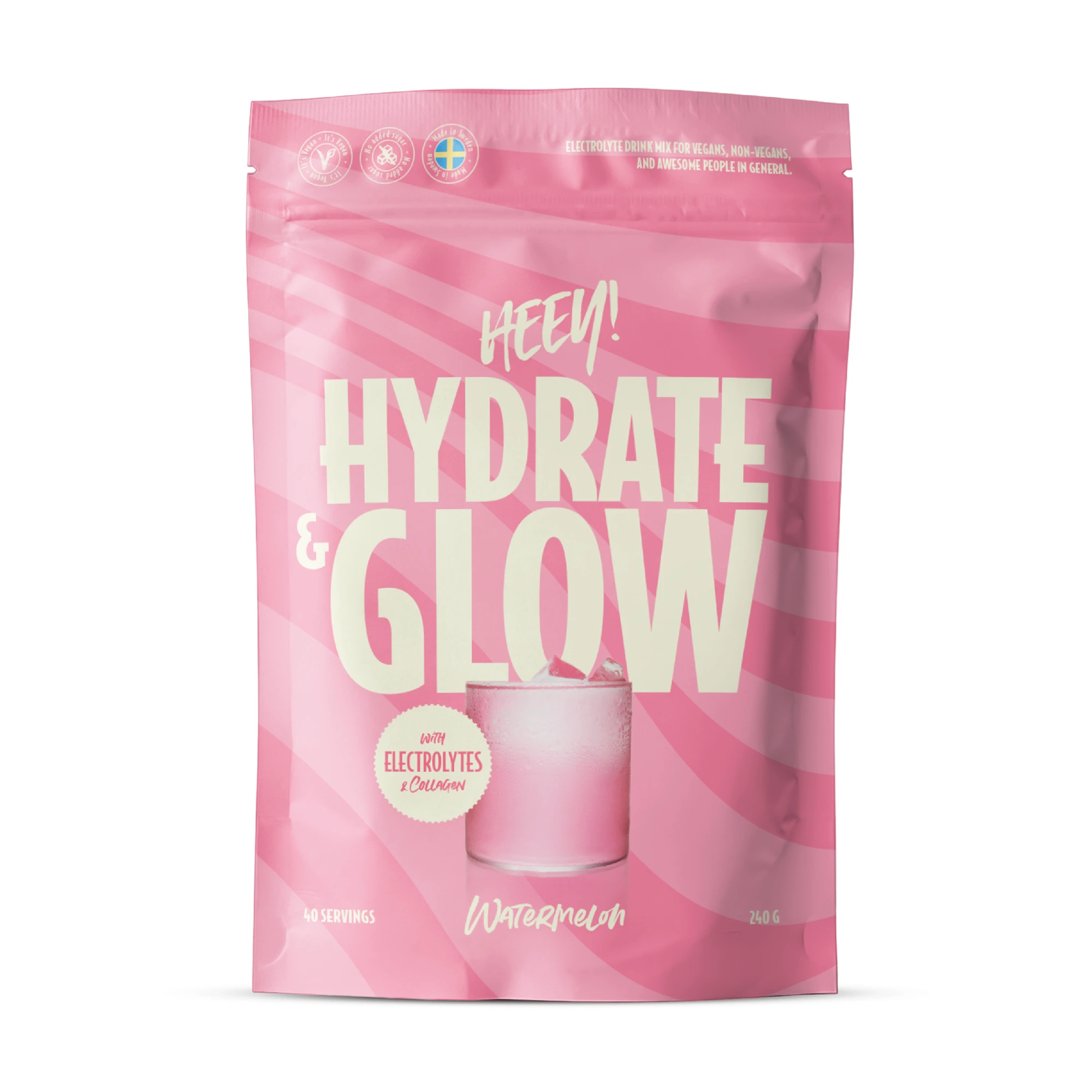 Heey! Hydrate & Glow Elektrolytter + Coll-egan®, Watermelon, 240 g
