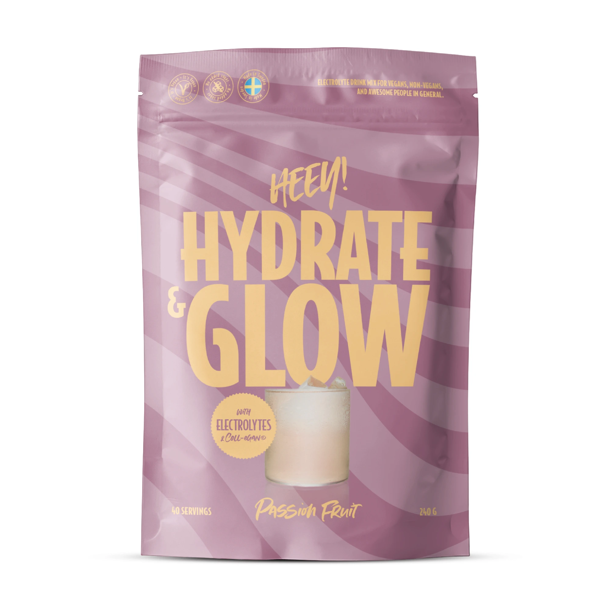 Heey! Hydrate & Glow Elektrolytter + Coll-egan®, Passion Fruit, 240 g