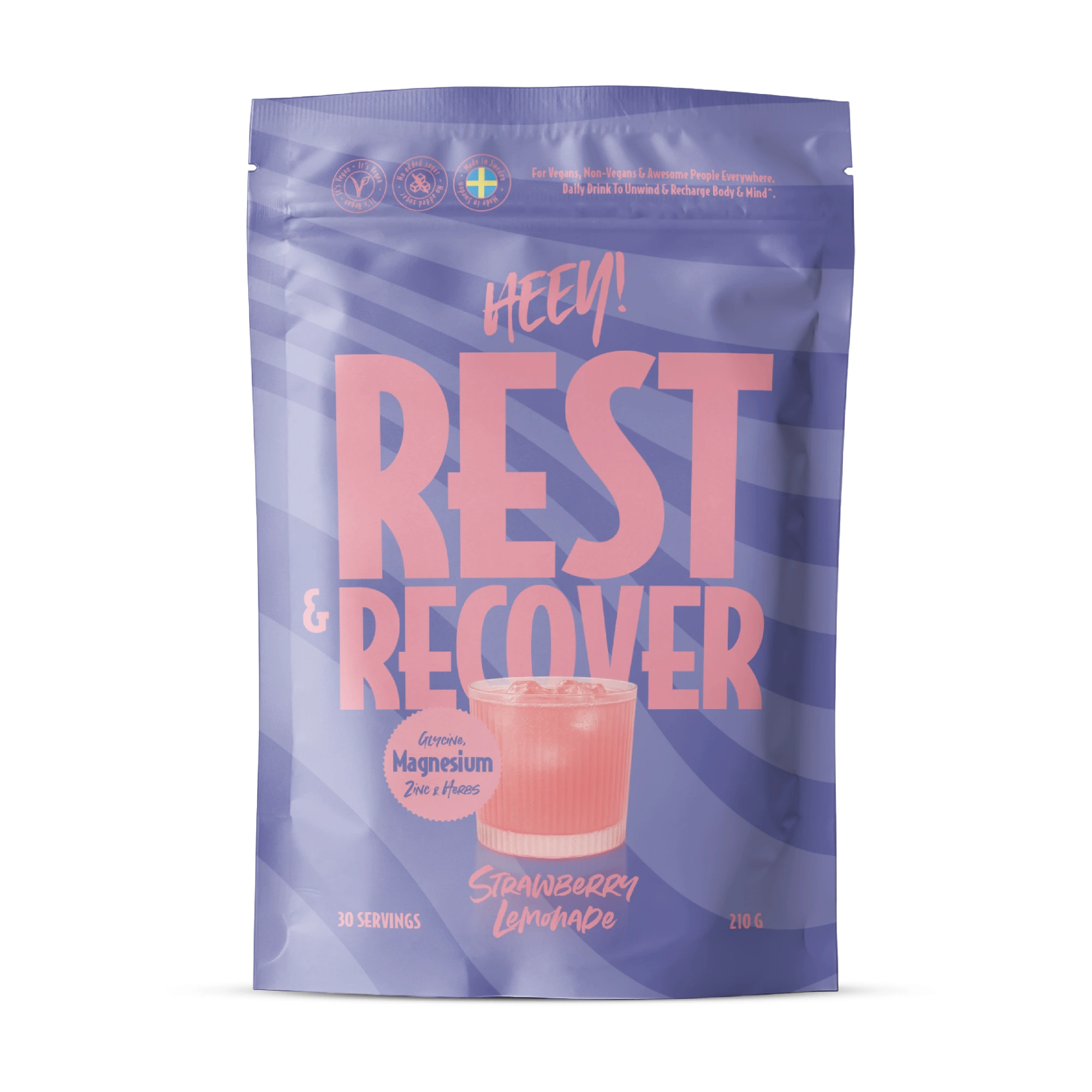 Heey! Rest & Recover Magnesium, Strawberry Lemonade, 210 g