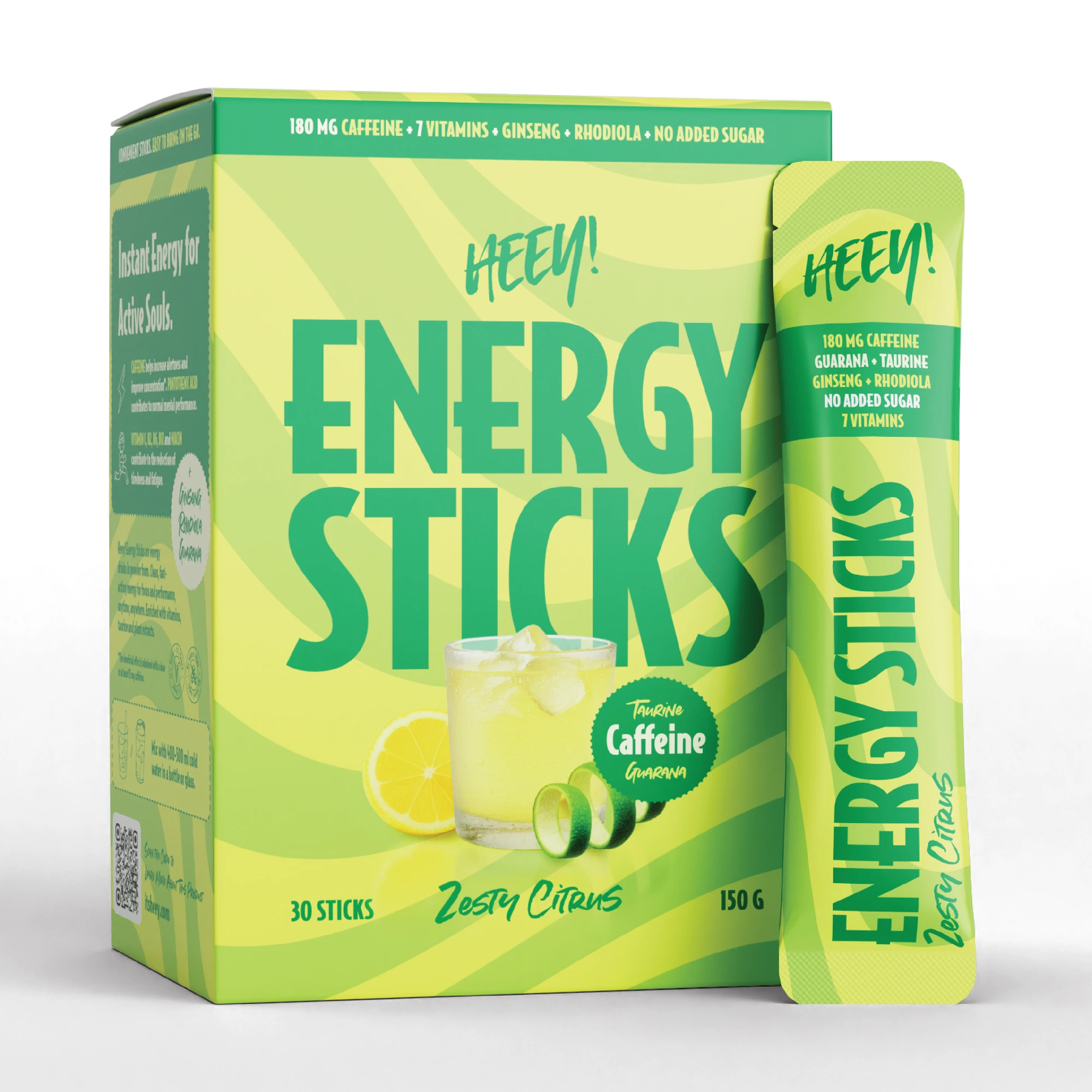 Heey! Energy Sticks Koffein + Guarana, Zesty Citrus, 30 stk.
