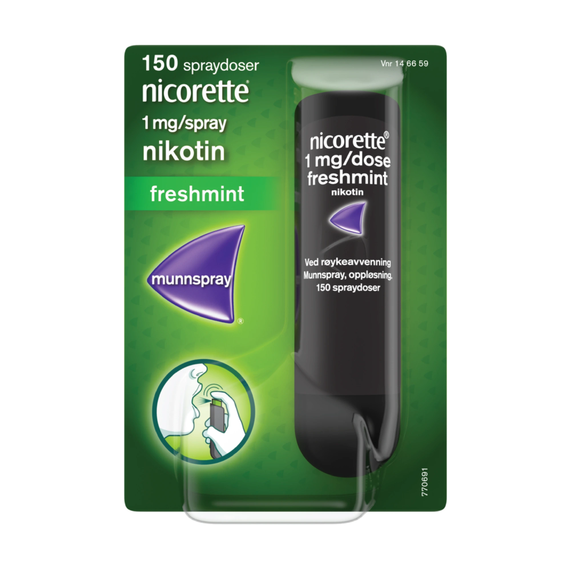 Nicorette munnspray oppl med frisk mintsmak 1 mg/dose