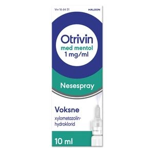 Otrivin nesespray oppl uten konserveringsmiddel med mentol 1 mg/ml
