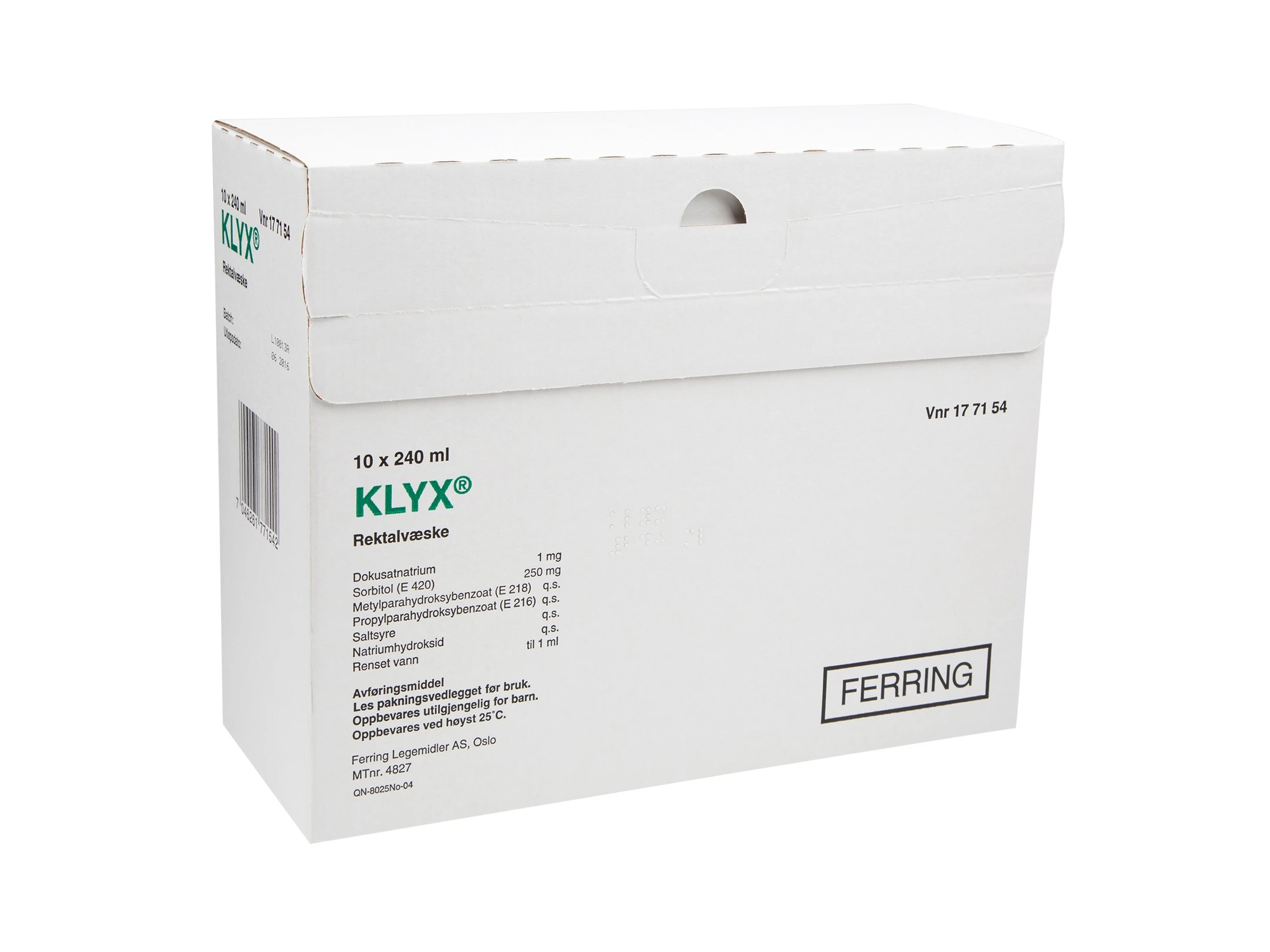 Klyx rektalvæske, oppl 1 mg/ml/250 mg/ml