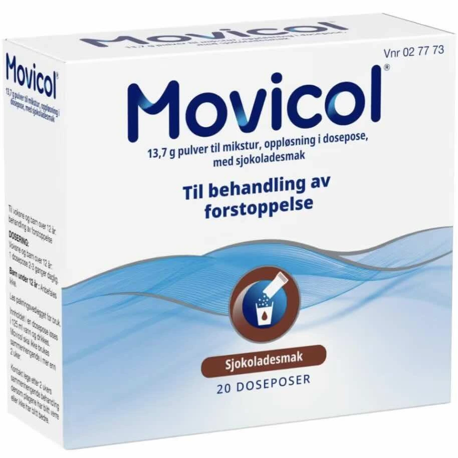 Movicol pulv til mikst, oppl med sjokoladesmak