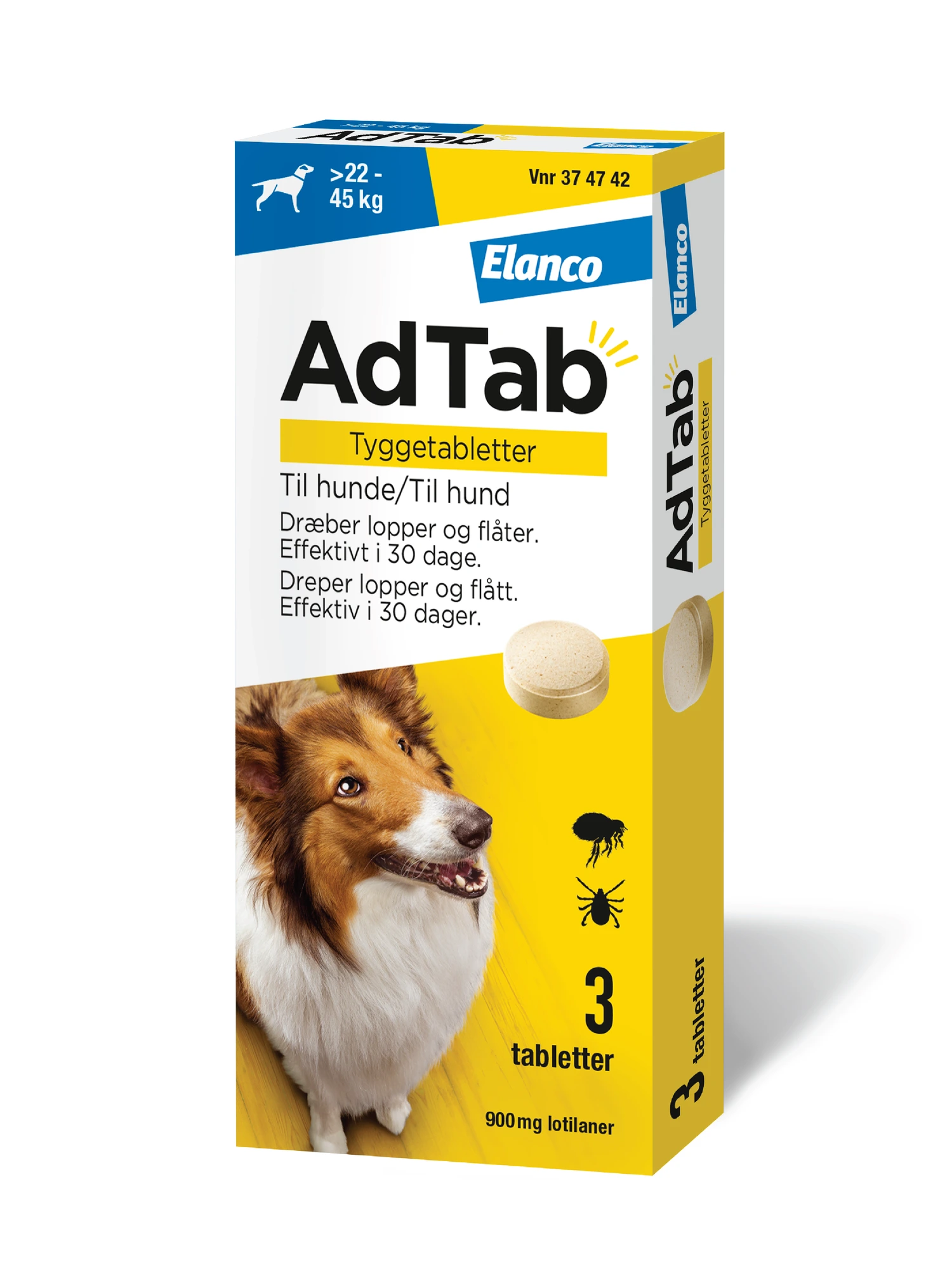 AdTab 900 mg tyggetabletter til hund (>22-45 kg) 3 stk