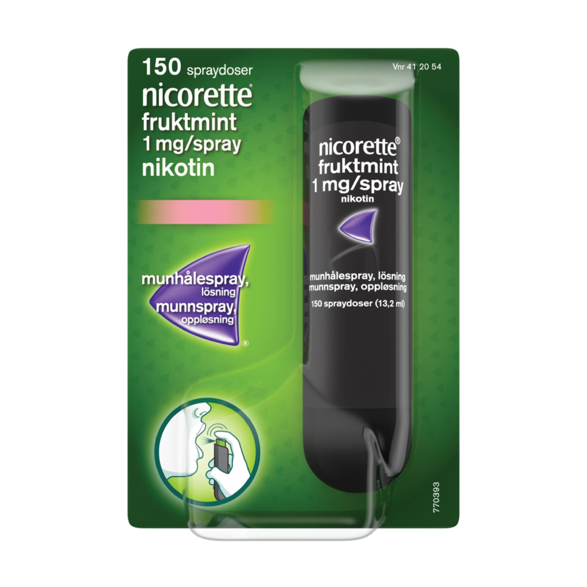 Nicorette munnspray oppl med fruktmintsmak 1 mg/dose