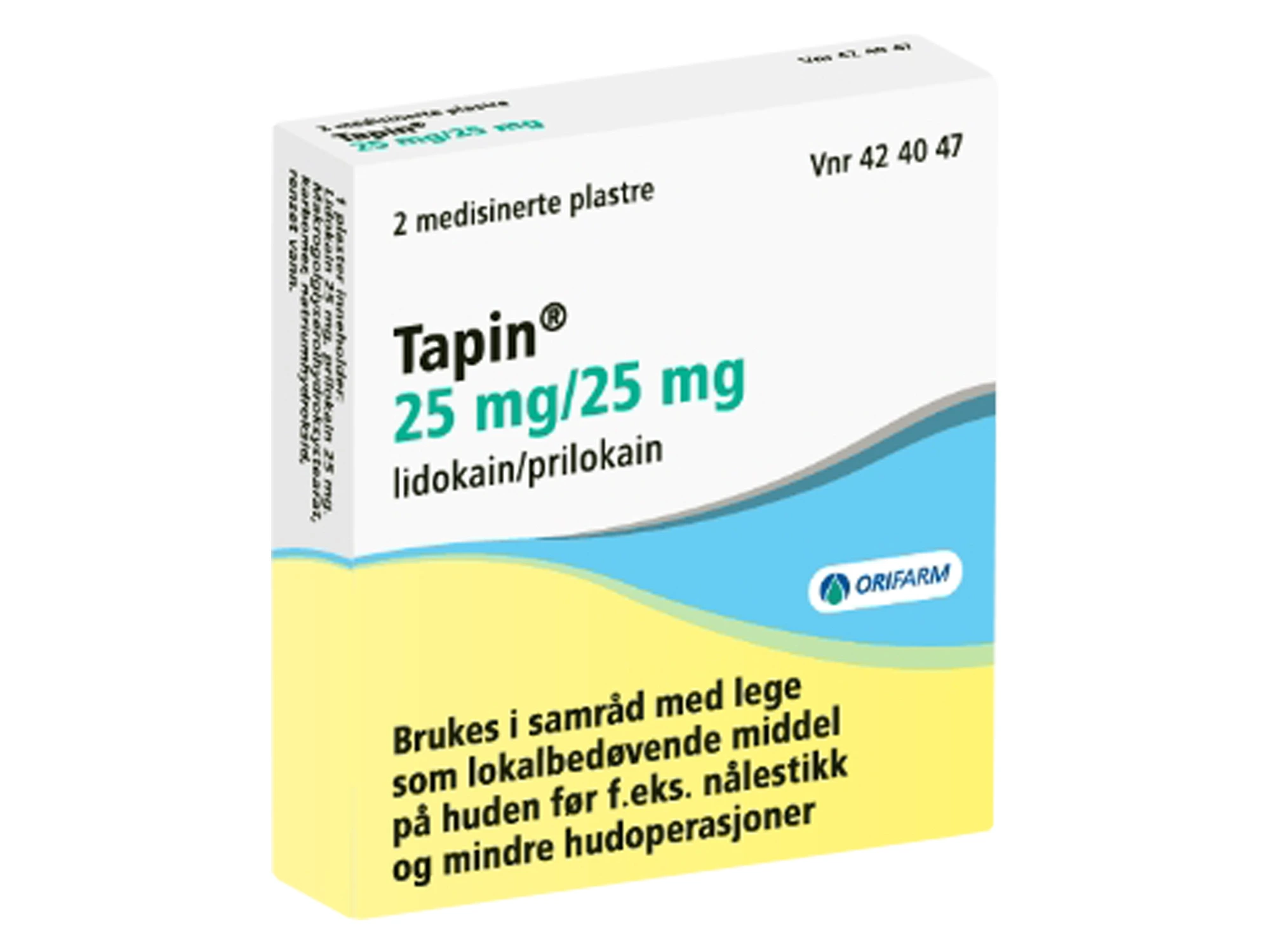 Tapin medisinert plaster 25 mg/25 mg, 2 stk