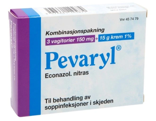 Pevaryl Kombinasjonspakning vagitorie 150 mg/krem 1 %