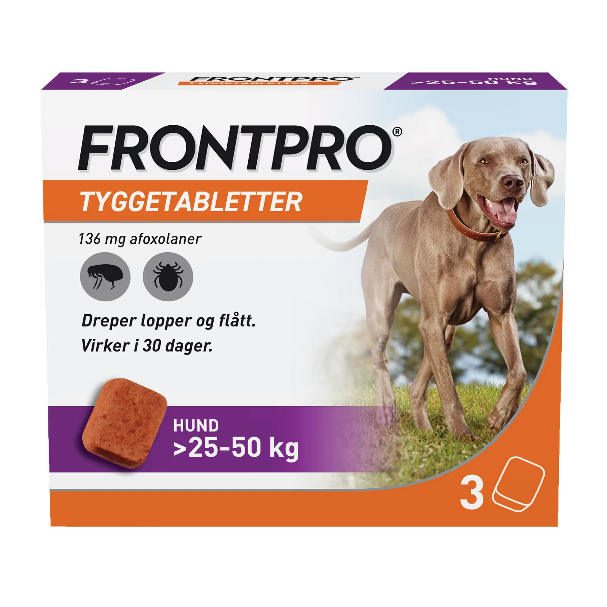 Frontpro 136 mg tyggetabletter til hund (>25-50 kg) 3 stk