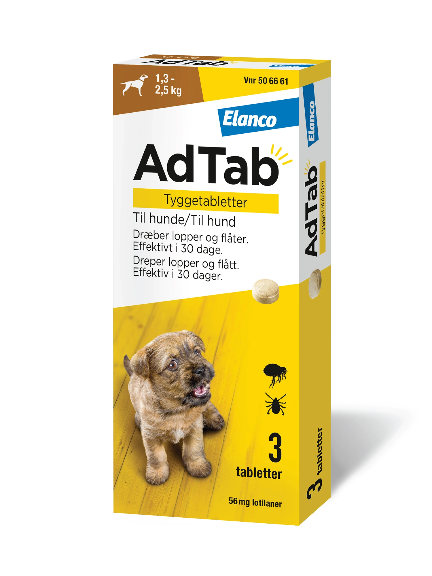 AdTab 56 mg tyggetabletter til hund (1,3-2,5 kg) 3 stk
