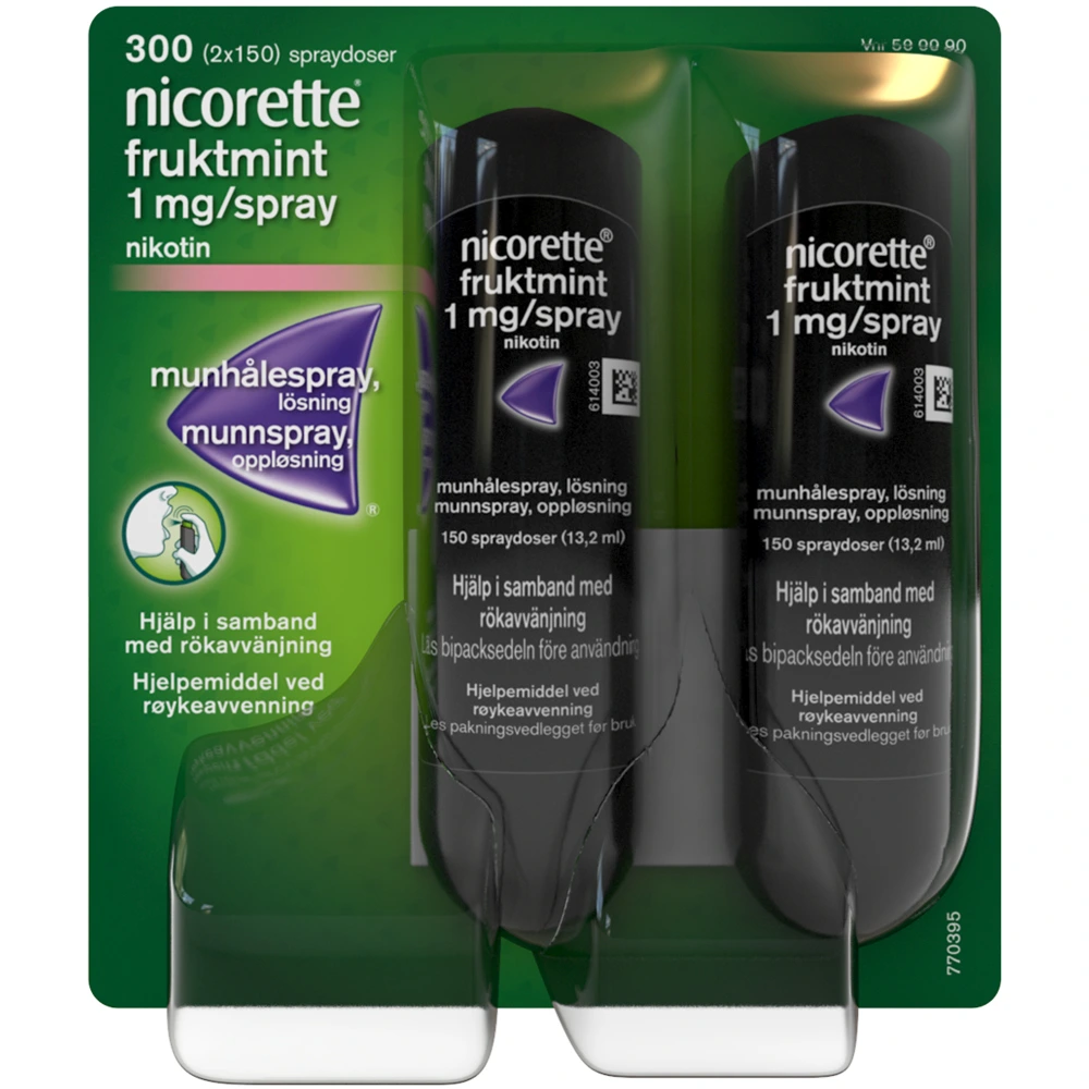 Nicorette munnspray oppl med fruktmintsmak 1 mg/dose