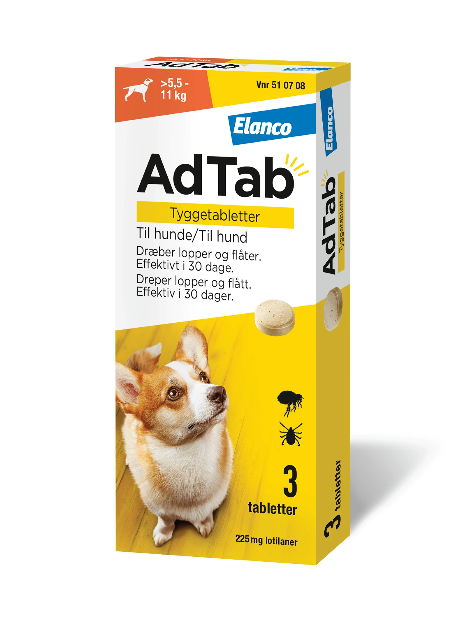 AdTab 225 mg tyggetabletter til hund (>5,5-11 kg) 3 stk