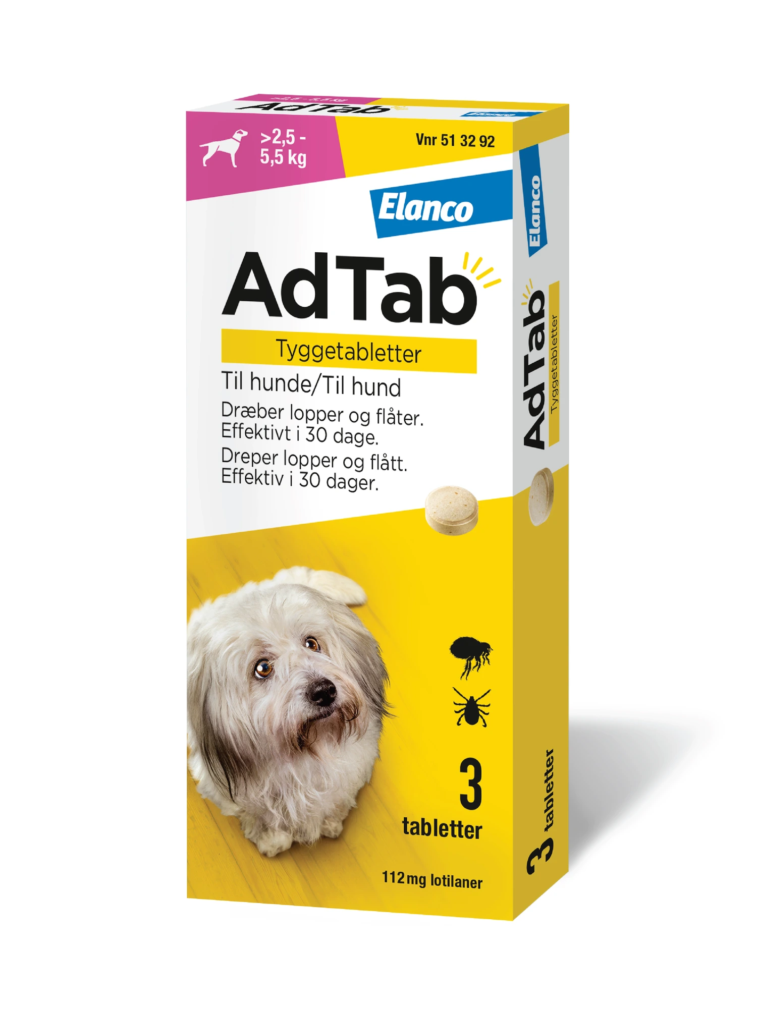 AdTab 112 mg tyggetabletter til hund (>2,5-5,5 kg) 3 stk