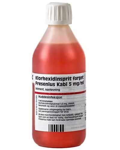 Klorhexidinsprit farget Fresenius Kabi liniment, oppl 5 mg/ml