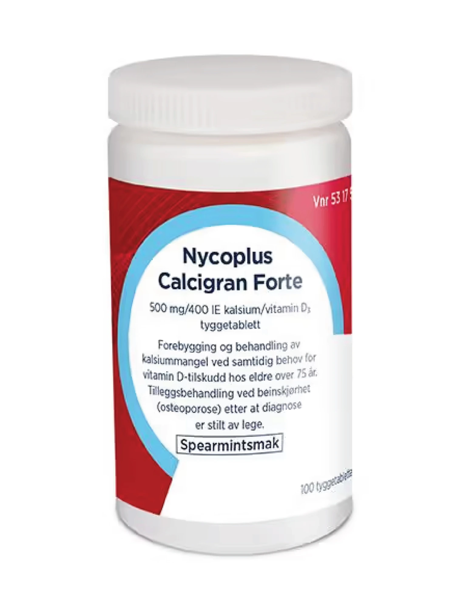 Nycoplus Calcigran Forte tyggetab med spearmintsmak 500 mg/400 IE