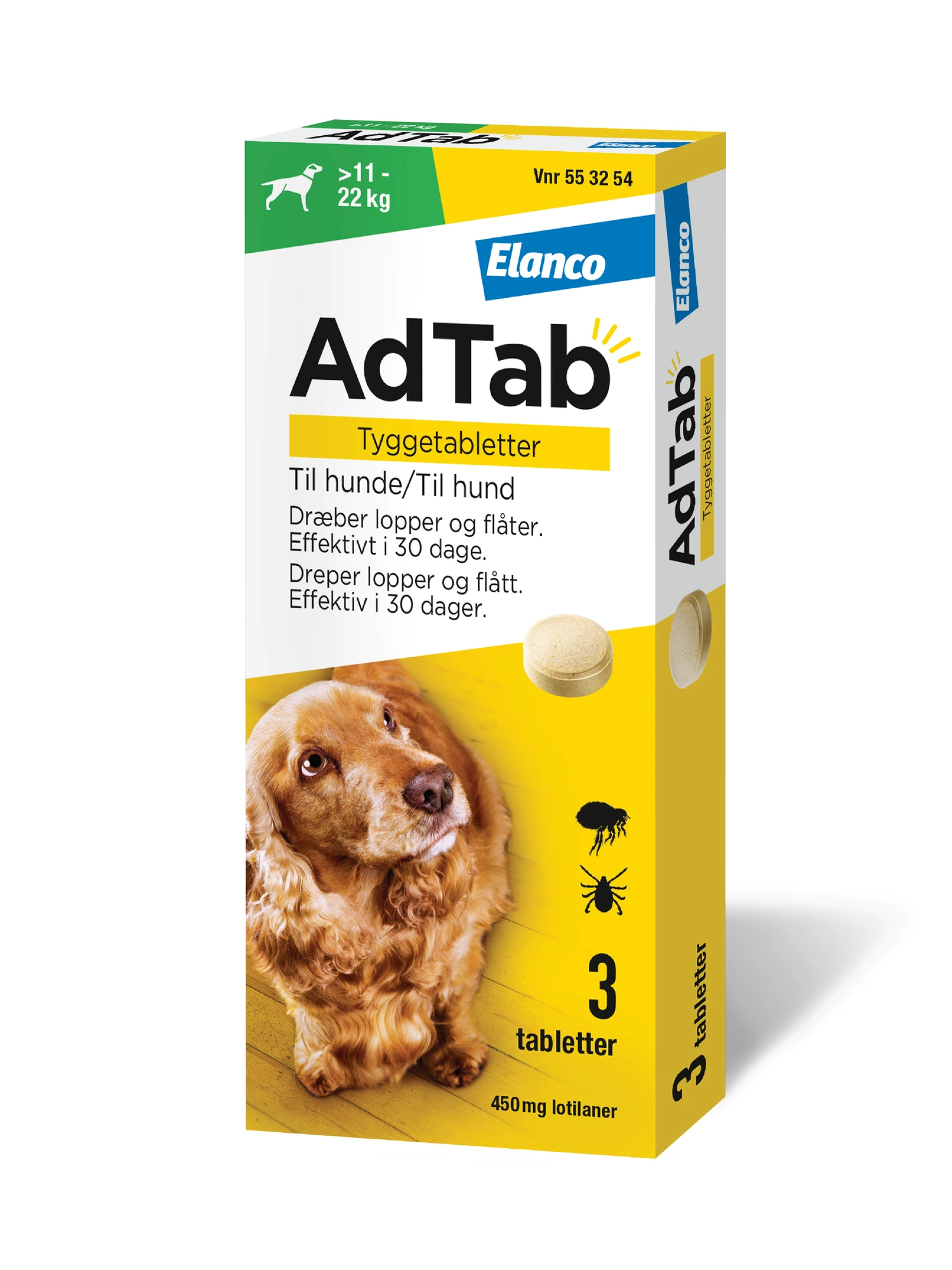 AdTab 450 mg tyggetabletter til hund (>11-22 kg) 3 stk