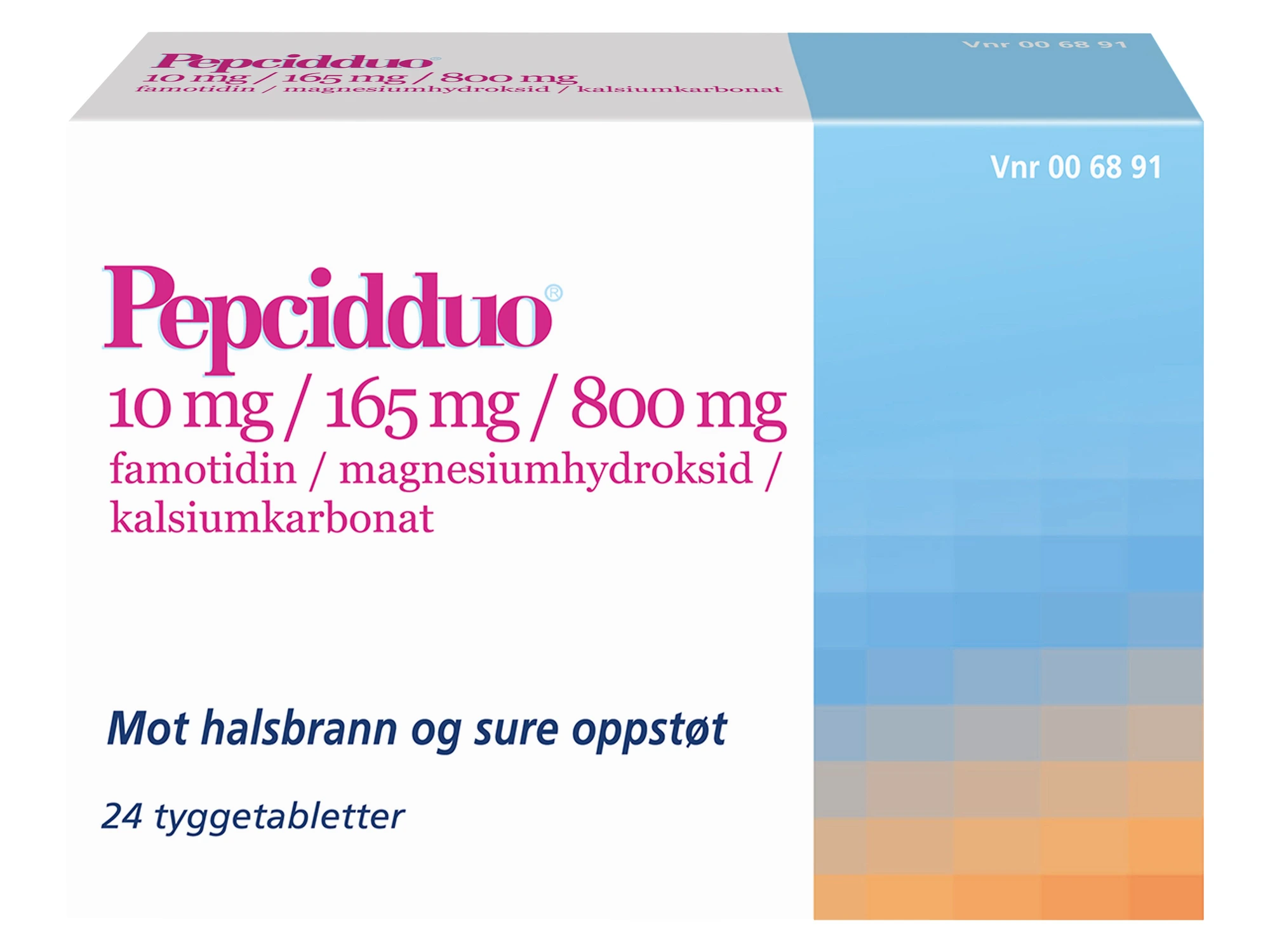 Pepcidduo tyggetab med spearmintsmak 10 mg/165 mg/800 mg
