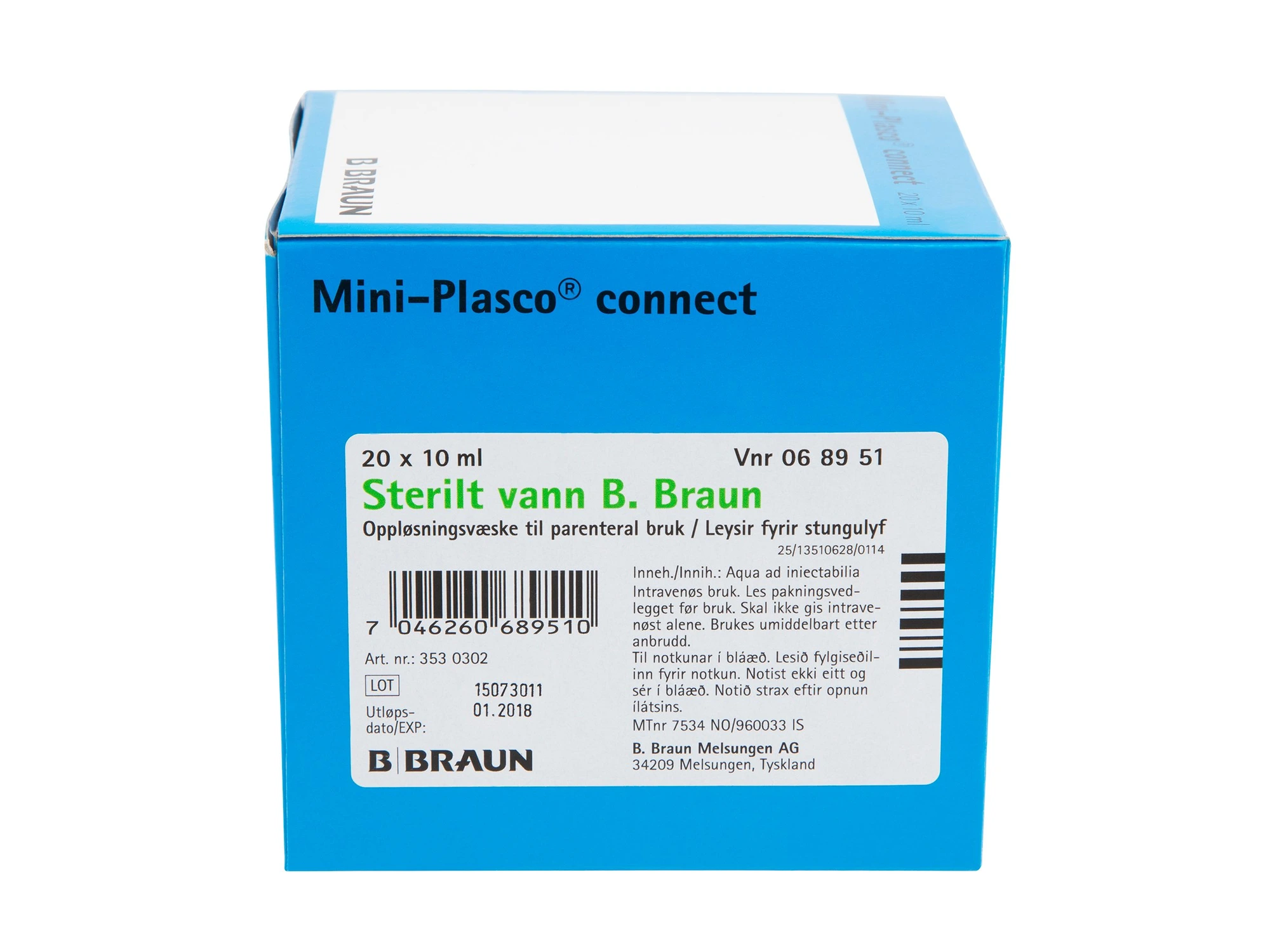 Sterilt vann B. Braun oppl væske til parenteral bruk