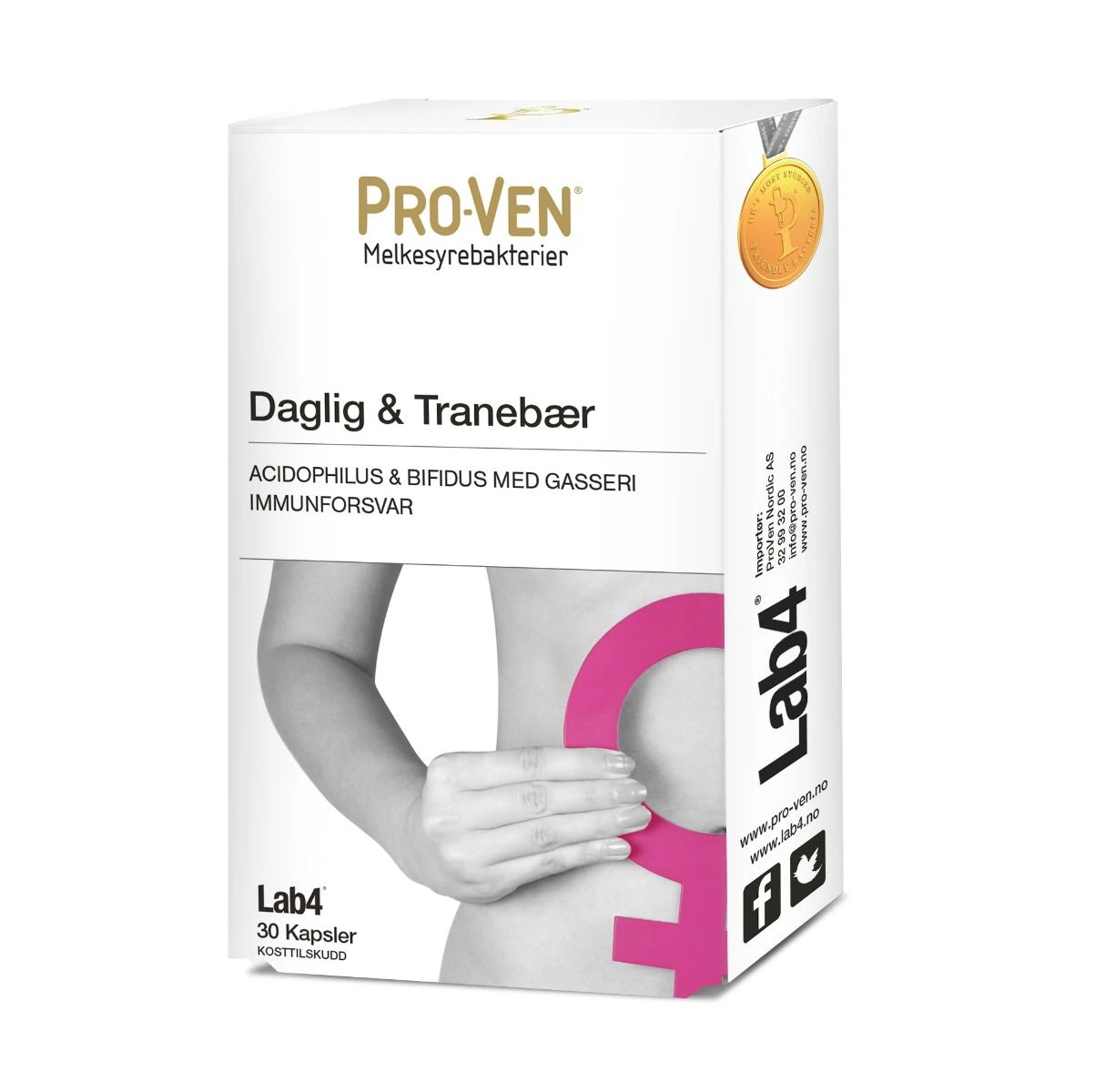 Pro-Ven daglig+tranebær lab4 melkesyrbak kaps 17,5 10E9 bakterier/100 mg/1,4 mg
