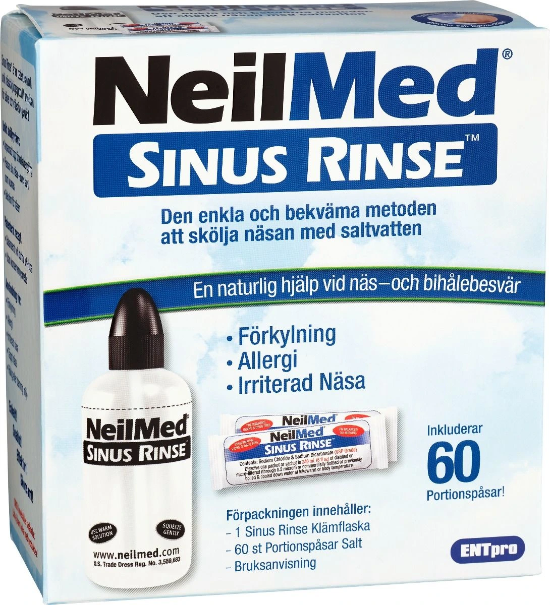 NeilMed Sinus Rinse neseskyller og 60 poser salt 1 sett