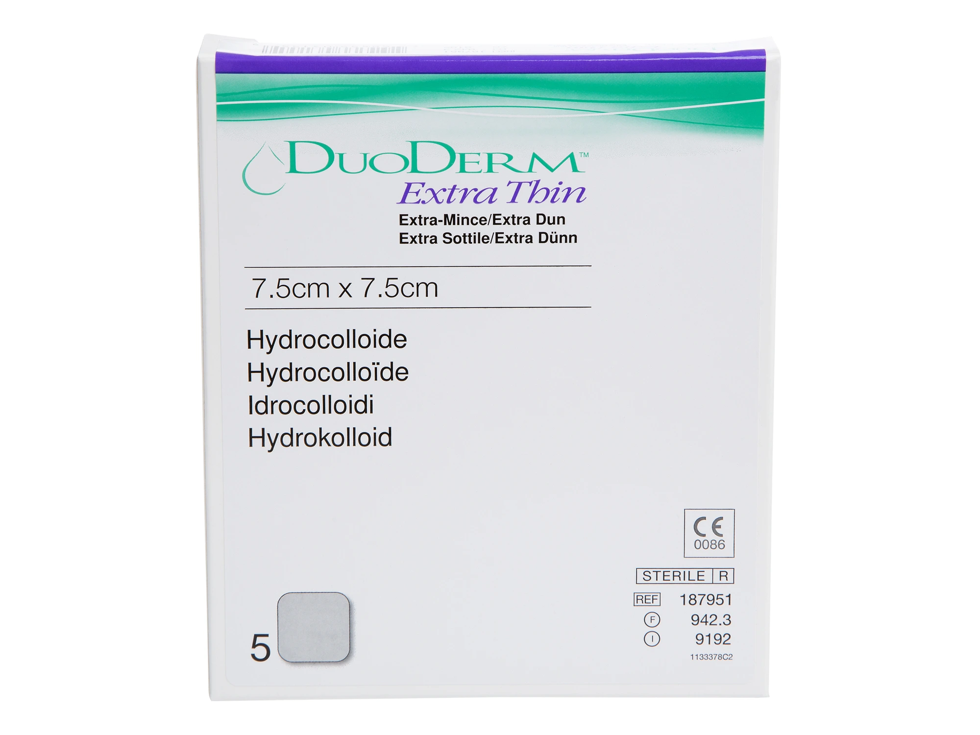 Duoderm tynn hydrokolloid bandasje 7,5 x 7,5 cm 5 stk