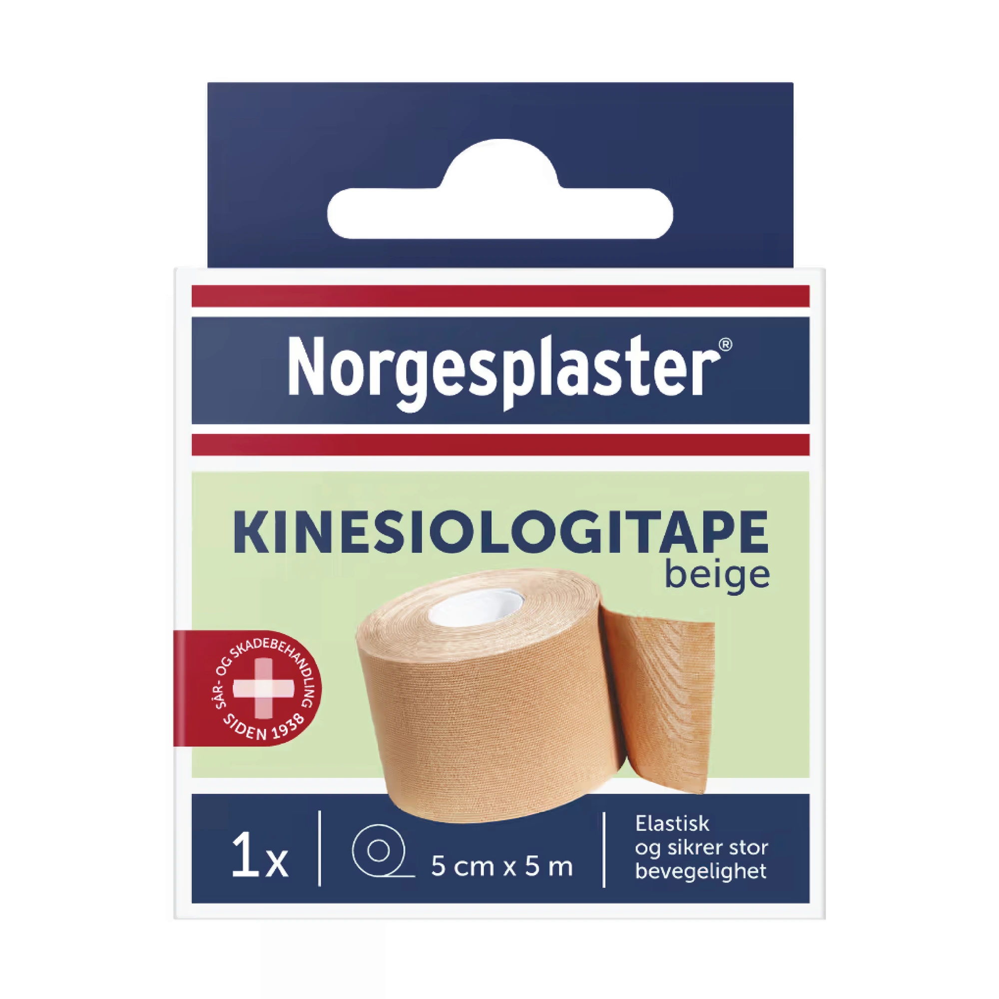 Norgesplaster kinesiologitape i beige farge, 5 cm x 5 m 1 stk