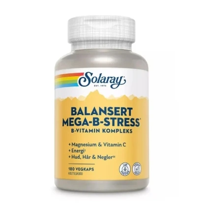 Solaray Mega B Stress Veg 180 kapsler – B‑vitaminkompleks med C‑vitamin og magnesium