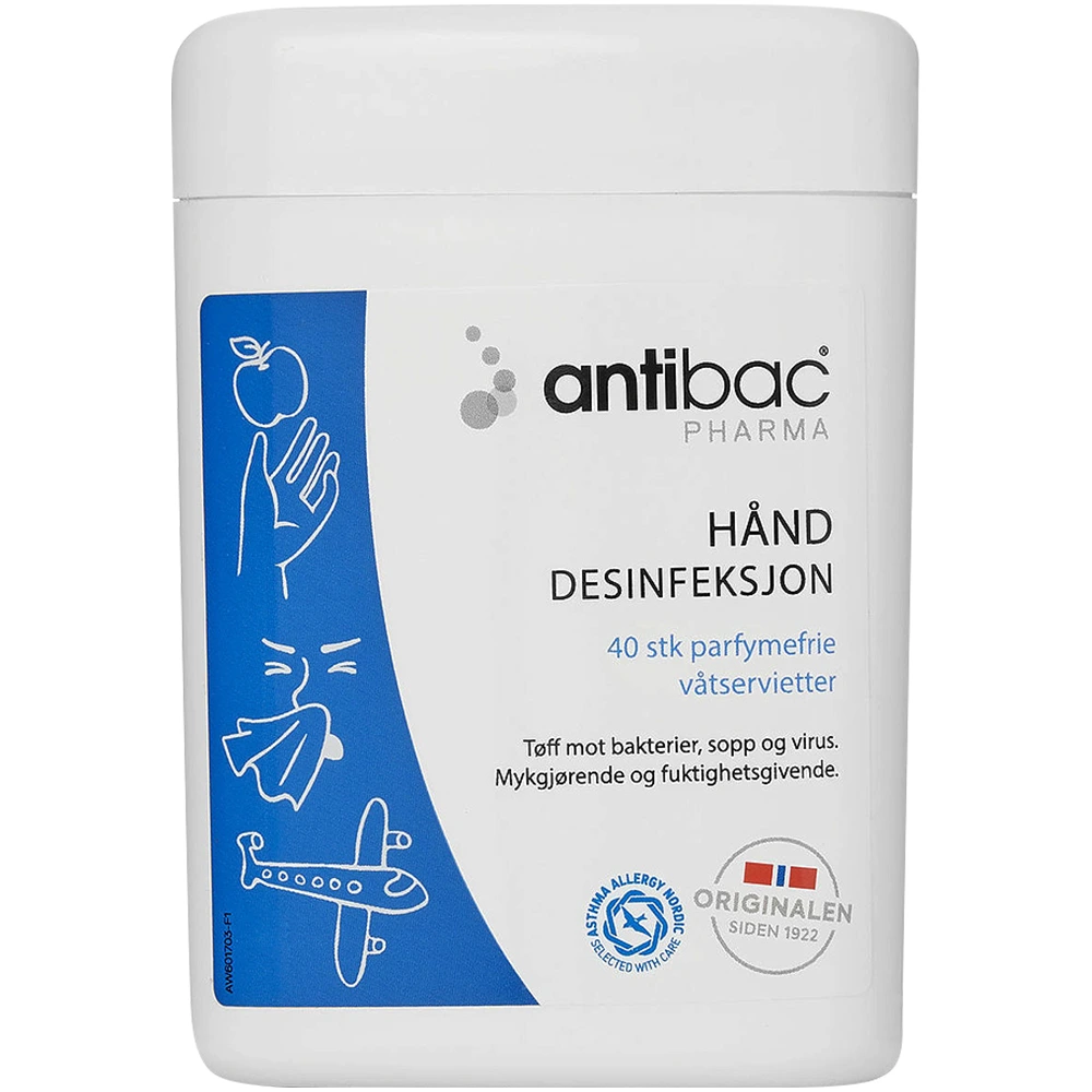 Antibac Pharma 85% hånddesinfeksjon våtservietter 40 stk