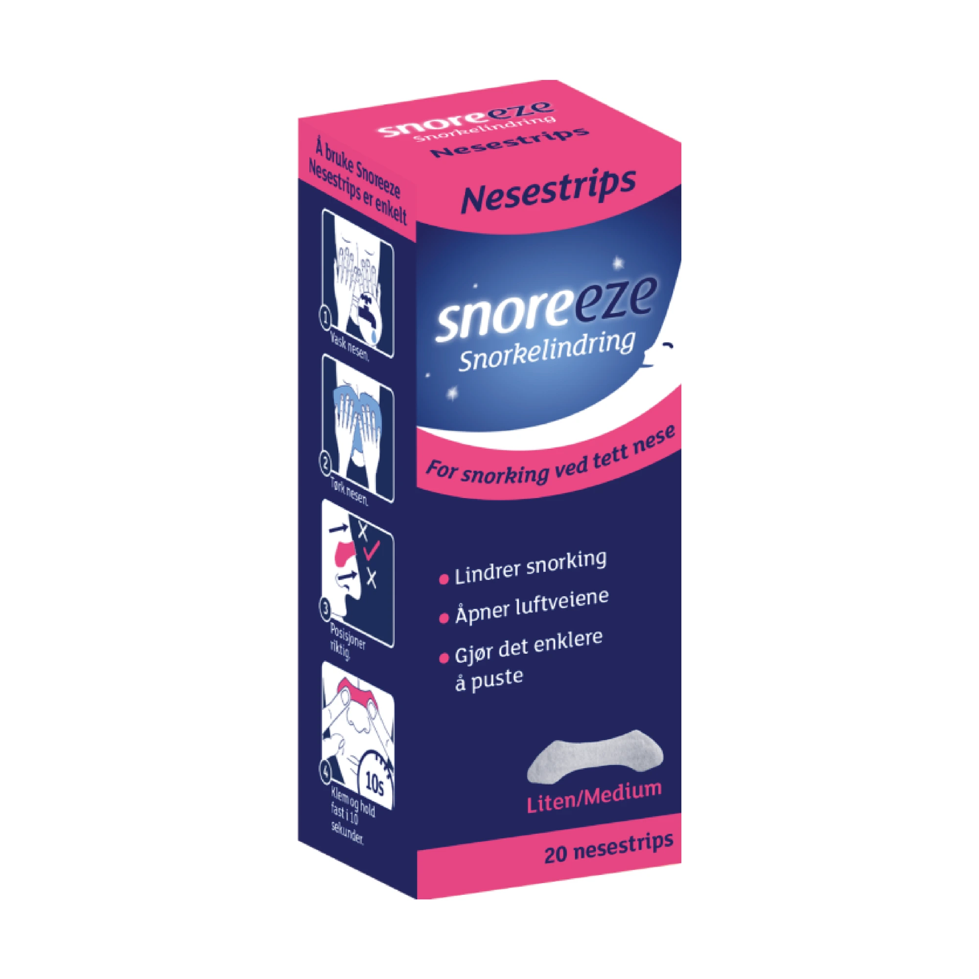 Snoreeze snorkelindring nesestrips, størrelse S/M 20 stk
