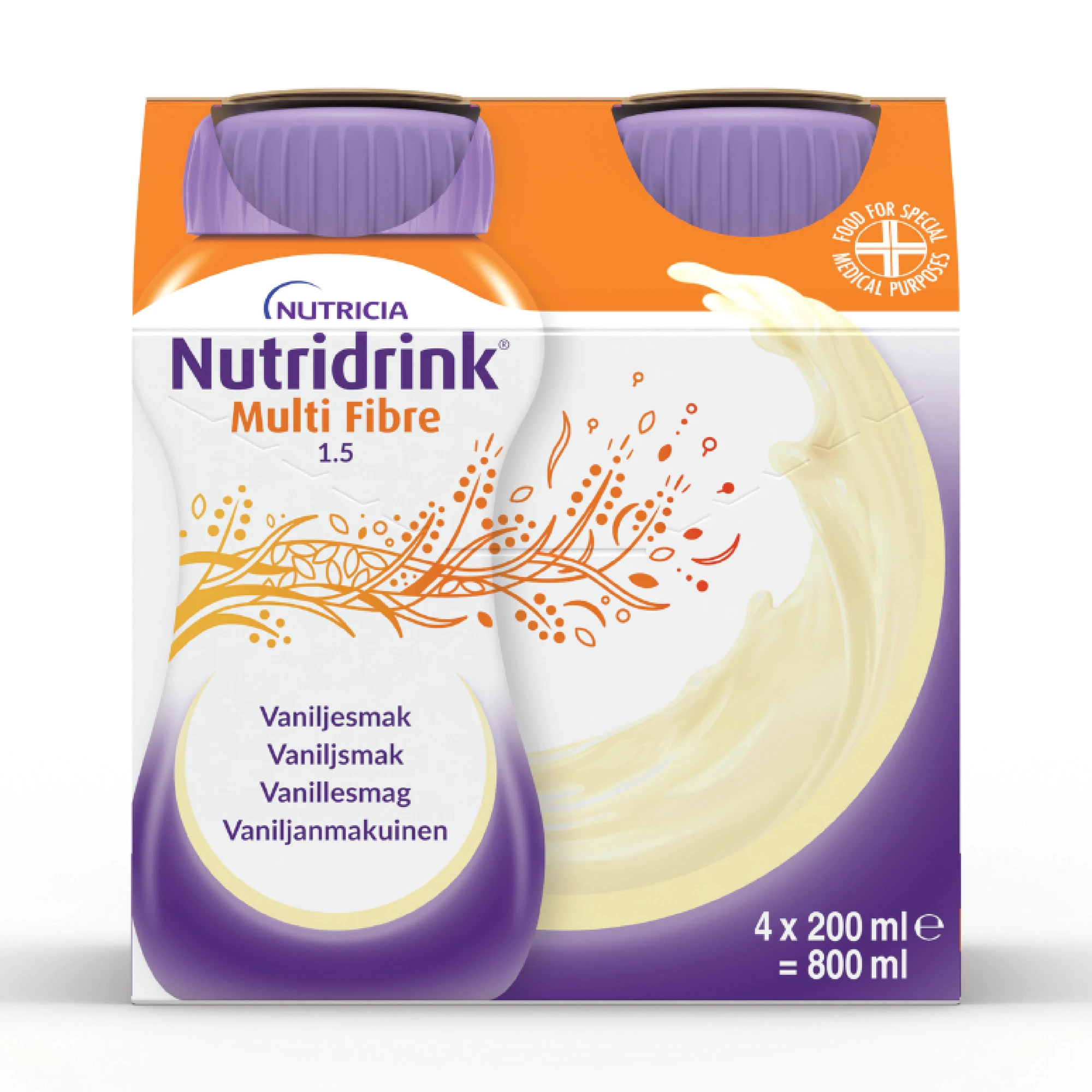Nutridrink Multi Fibre næringsdrikk vanilje 4x200 ml