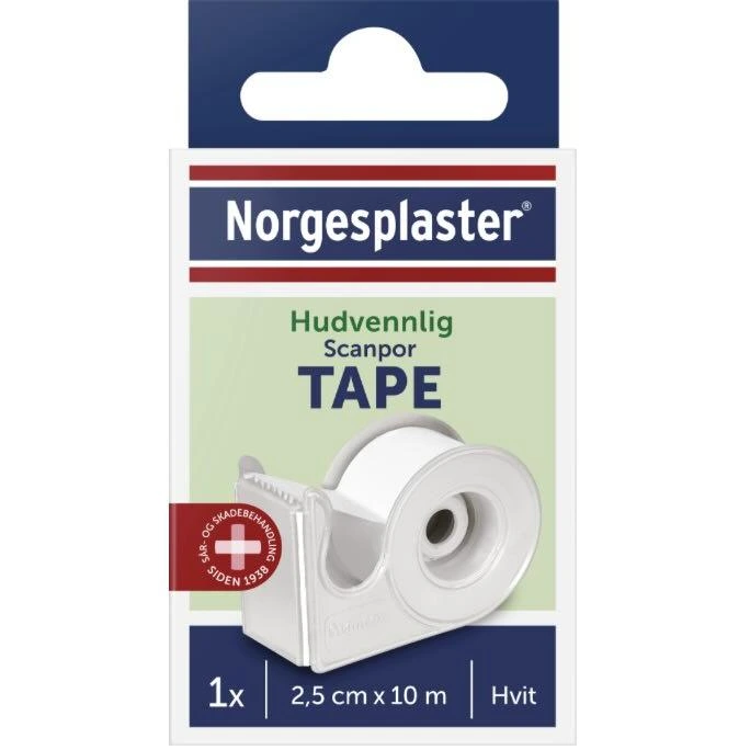 Norgesplaster Scanpor tape med dispenser 2,5 cm x 10 m hvit 1 stk