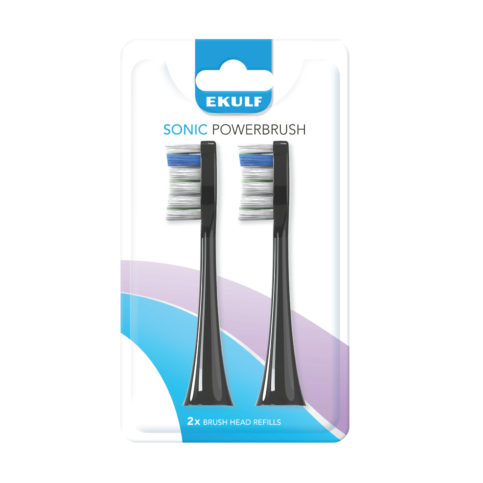 Ekulf Sonic Powerbrush tannbørstehode refill sort 2 stk