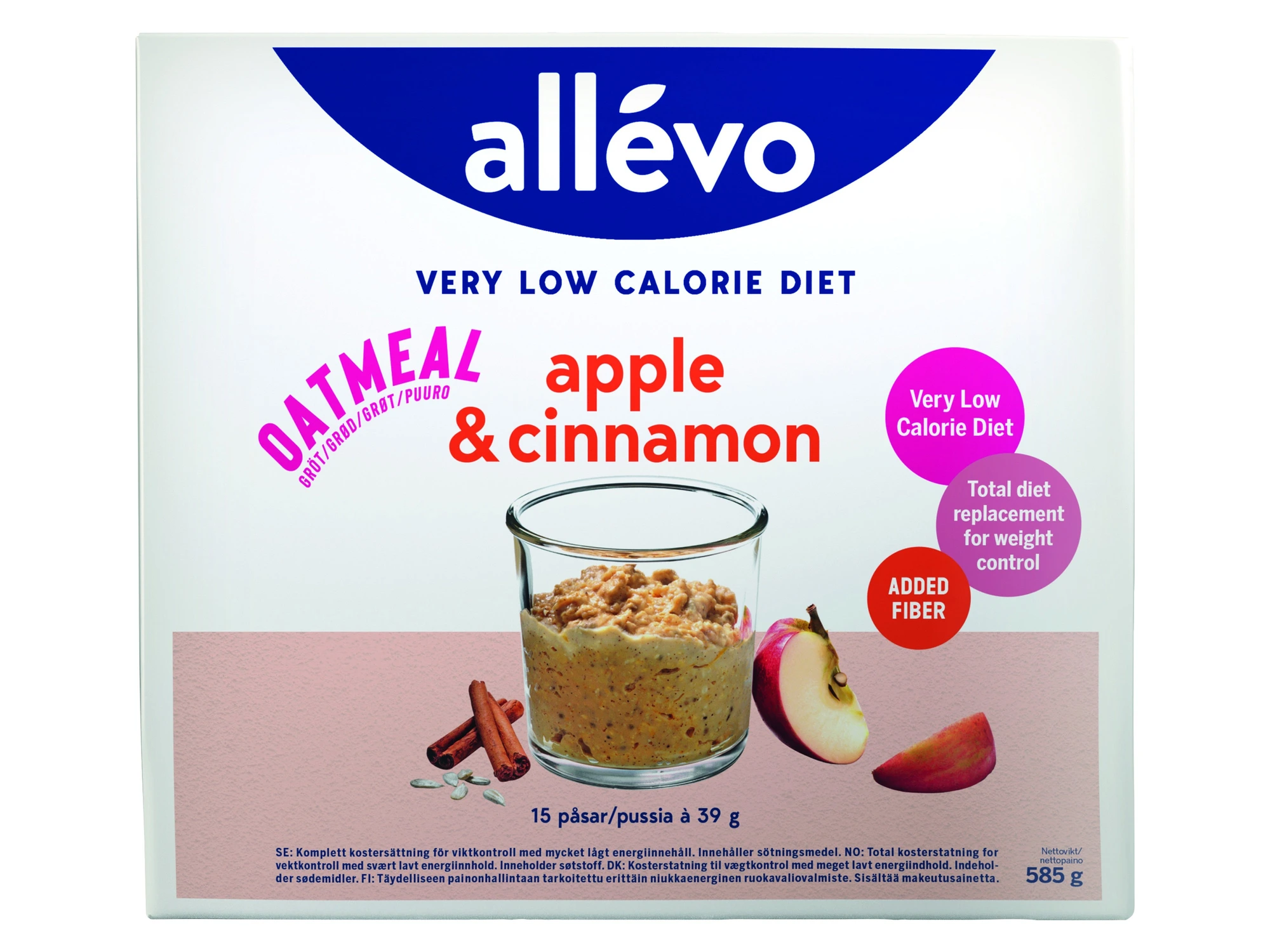 Allévo VLCD Oatmeal grøt eple og kanel 15x39 g