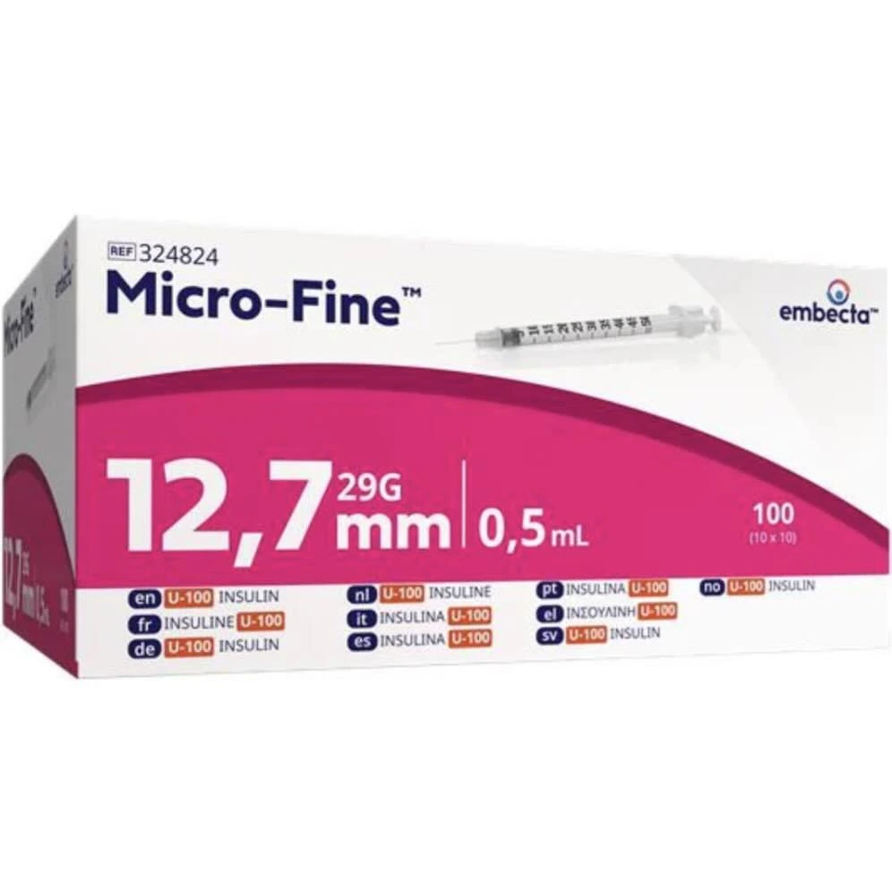 Micro-Fine insulinsprøyte U-100 0,5 ml 29G/12,7 mm 100 stk