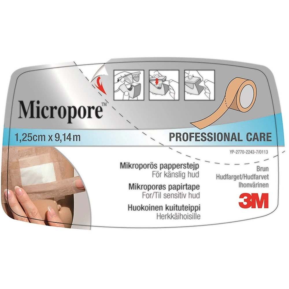 3M Micropore tape m/dispenser 1,25 cm x 9,14 m brun 1 stk