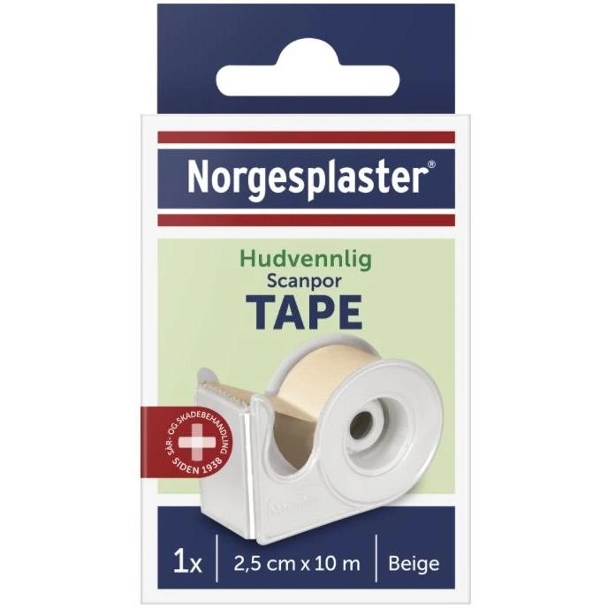 Norgesplaster Scanpor tape med dispenser 2,5 cm x 10 m beige 1 stk