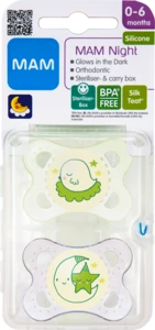 Mam Night Silk smokk som lyser i mørket  neutral 0-6m 2 stk 