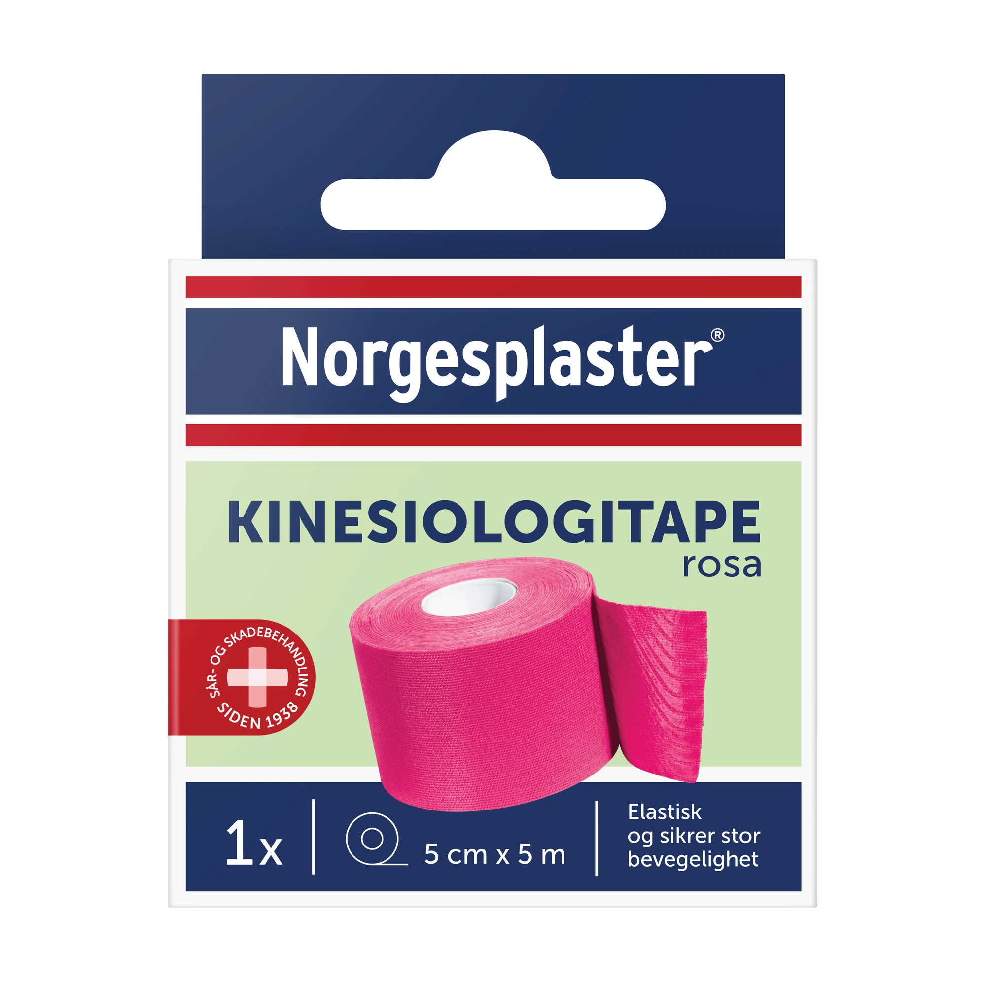 Norgesplaster kinesiologitape i rosa farge, 5 cm x 5 m 1 stk