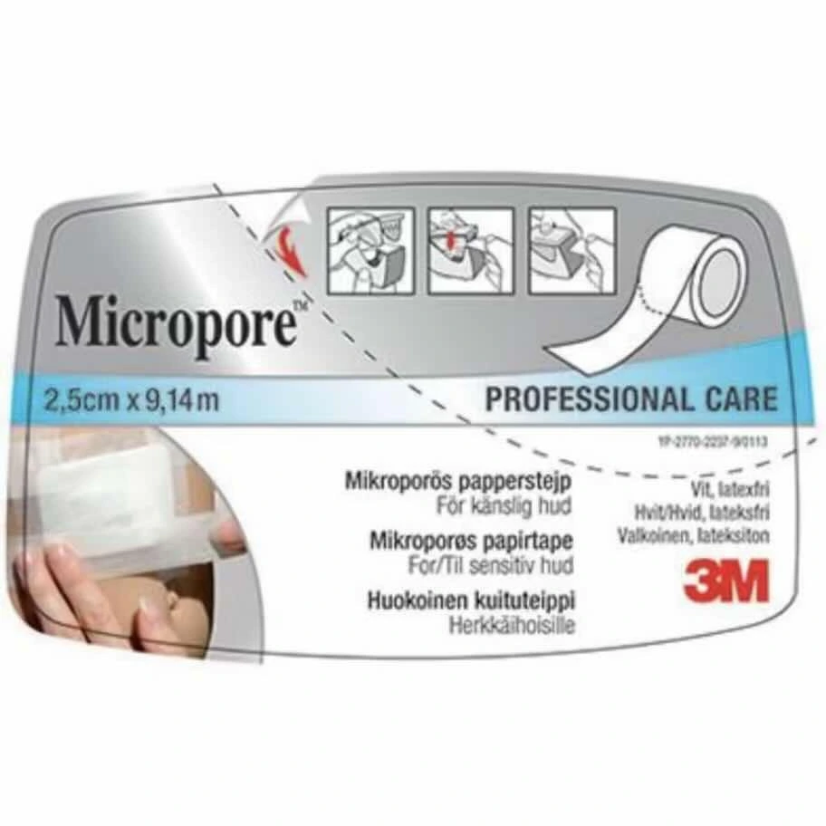 3M Micropore tape m/dispenser 2,5 cm x 9,14 m hvit 1 stk