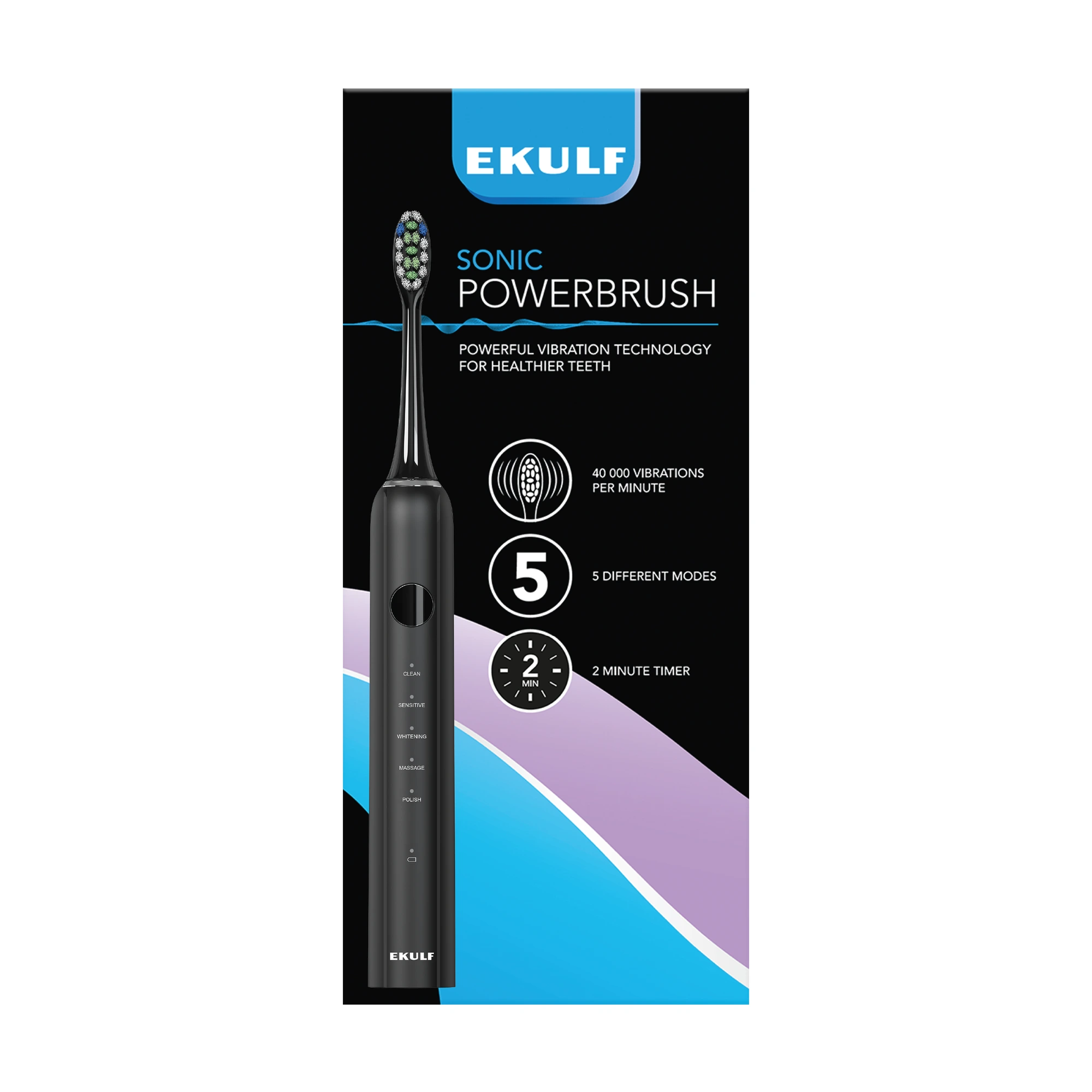 Ekulf Sonic Powerbrush elektrisk tannbørste sort 1 stk