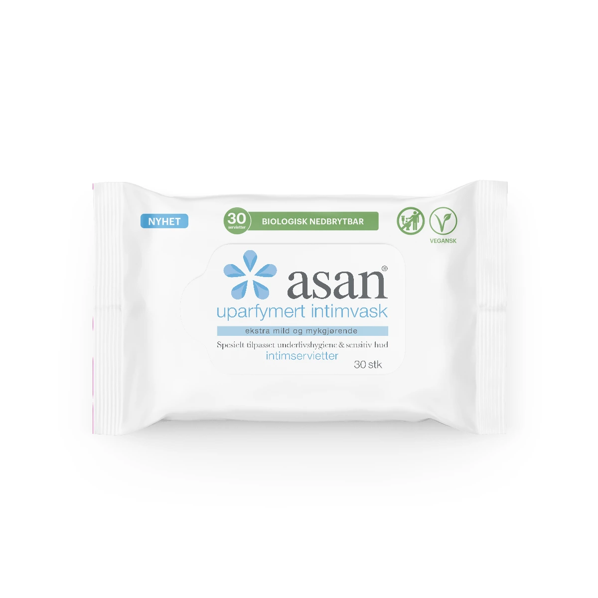 Asan Intimservietter uparfymert, 30 stk.