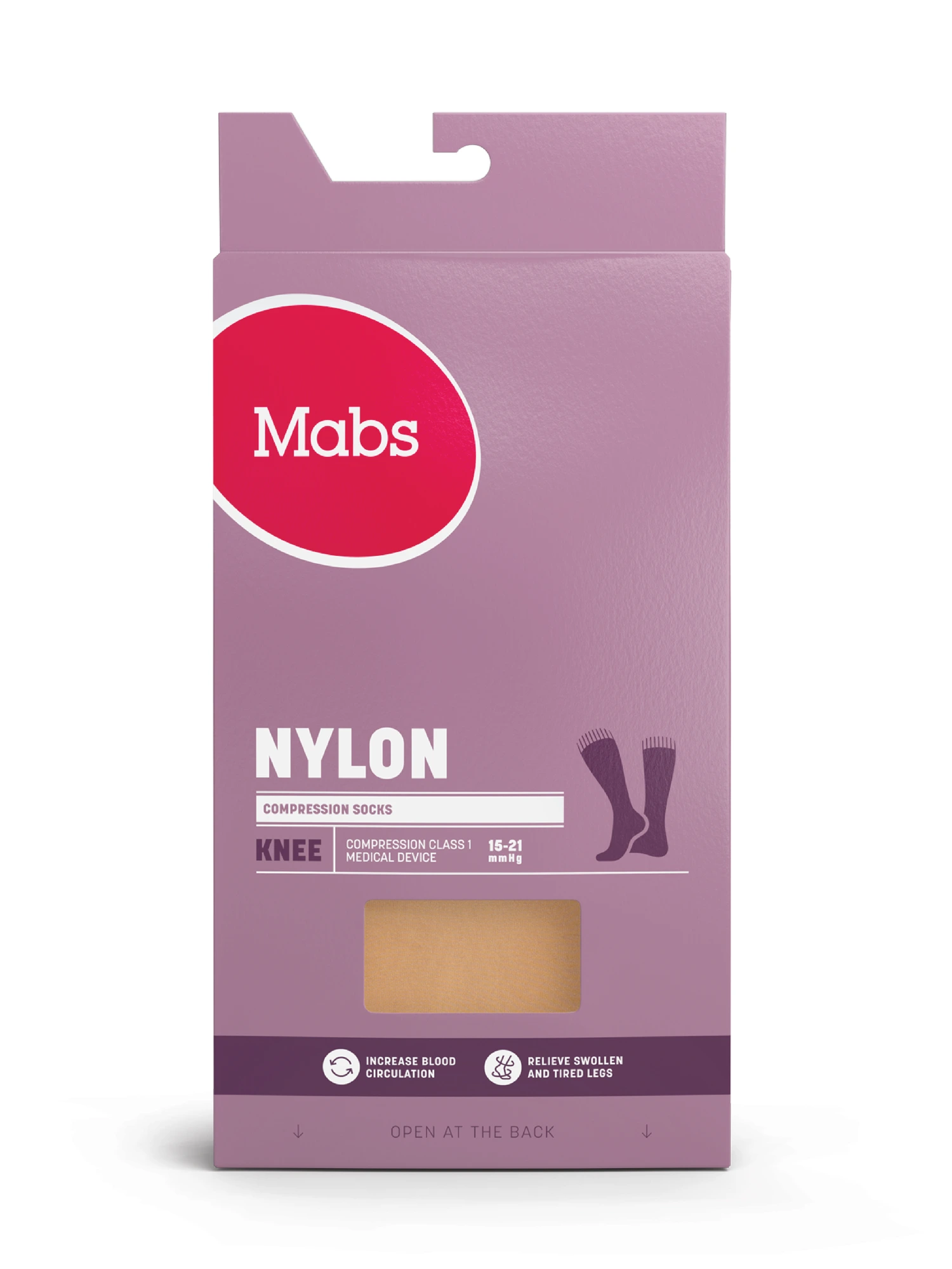 Mabs Nylon kompresjonsstrømpe kne klasse 1 sand M 1 par
