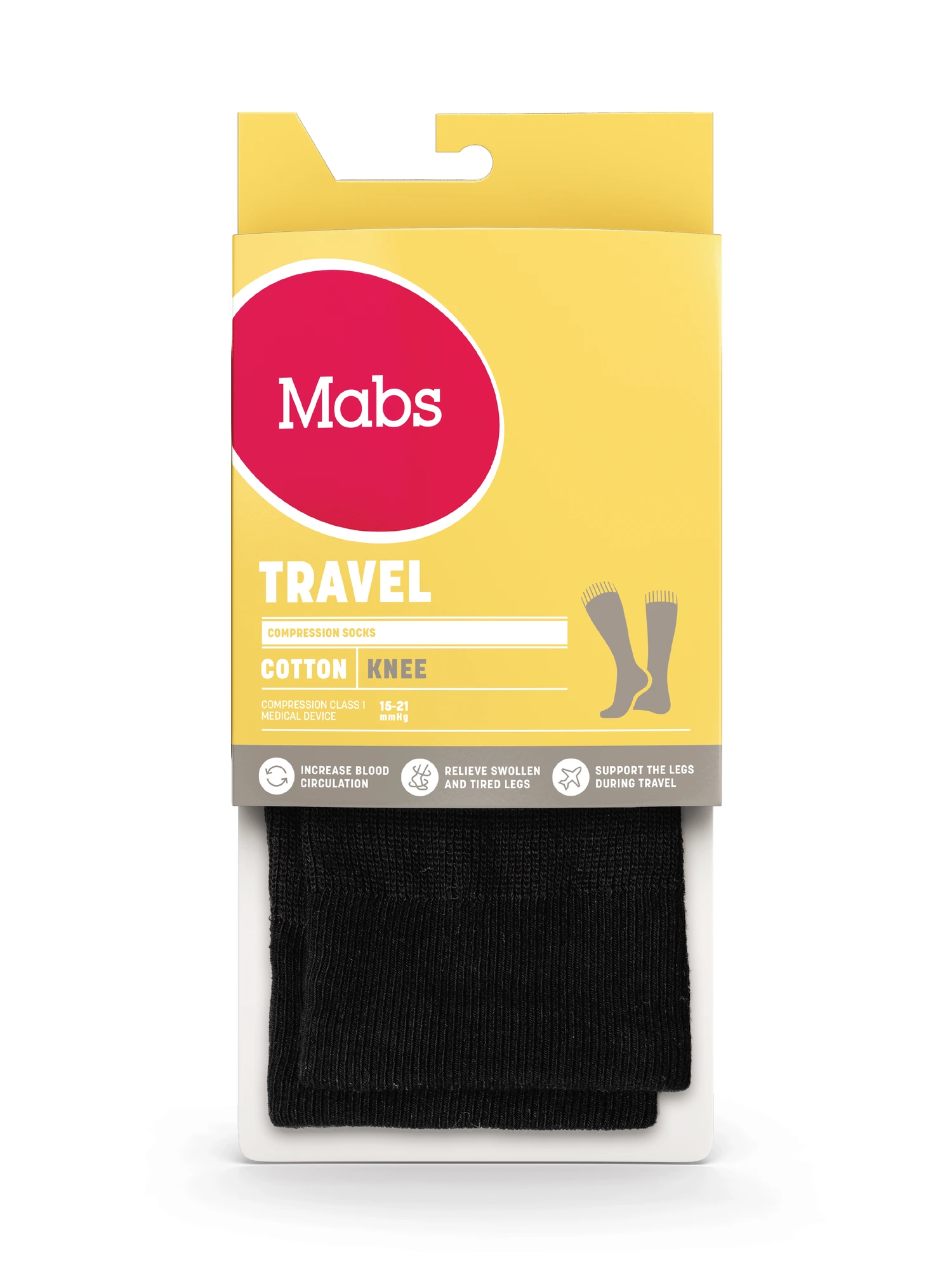 Mabs Travel kompresjonsstrømpe kne klasse 1 sort L 1 par